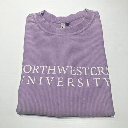 Northwestern University Wildcats Chicka-d Light Lilac Lavender Crewneck Sweatshirt With Distressed Northwestern University Design-2
