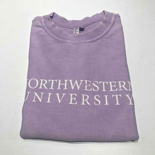 Northwestern University Wildcats Chicka-d Light Lilac Lavender Crewneck Sweatshirt With Distressed Northwestern University Design-2