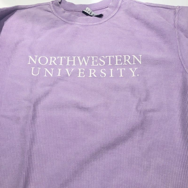 Northwestern University Wildcats Chicka-d Light Lilac Lavender Crewneck Sweatshirt With Distressed Northwestern University Design-3