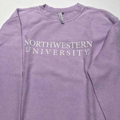 Northwestern University Wildcats Chicka-d Light Lilac Lavender Crewneck Sweatshirt With Distressed Northwestern University Design-4
