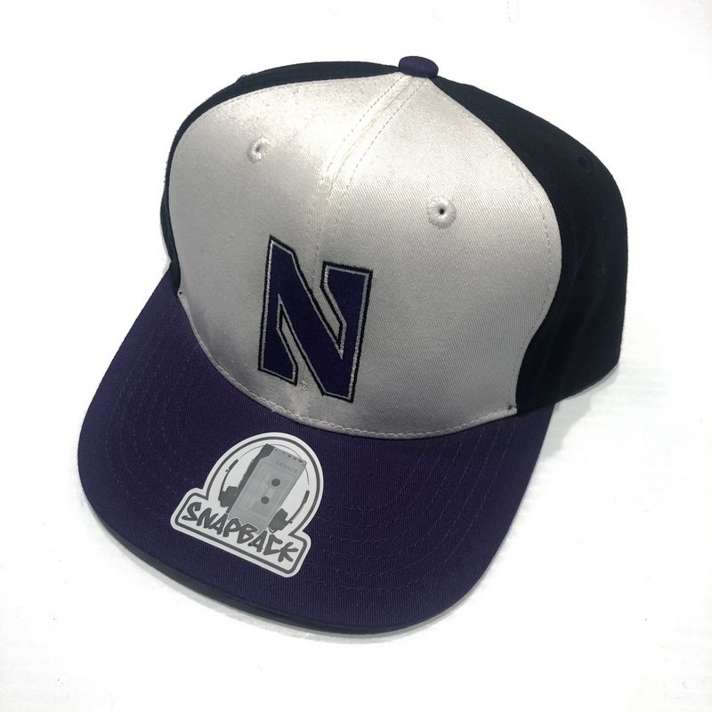 Northwestern University Wildcats Constructed Adjustable Tri-Color Flat Brim Snapback Hat with Stylized N Design