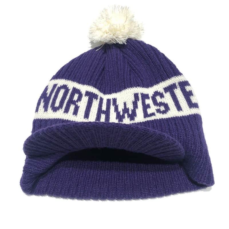 Northwestern University Wildcats Adult Purple Old Fashioned Pom Knit Hat With a Visor-2