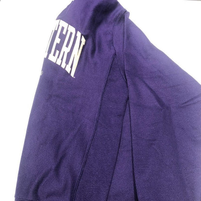 Northwestern University Wildcats Men's Purple Champion Super Heavy Reverse Weave Crewneck Sweatshirt with Creamy White Arched Northwestern Wool Sewn Appliqué Design -4