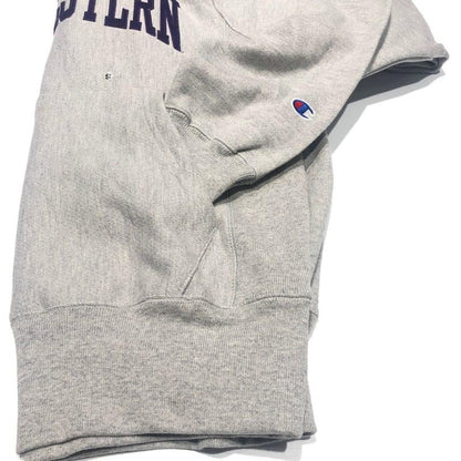 Northwestern University Wildcats Men’s Oxford Heather Champion Super Heavy Reverse Weave Hooded Sweatshirt with Purple Arched Northwestern Wool Sewn Appliqué Design -3