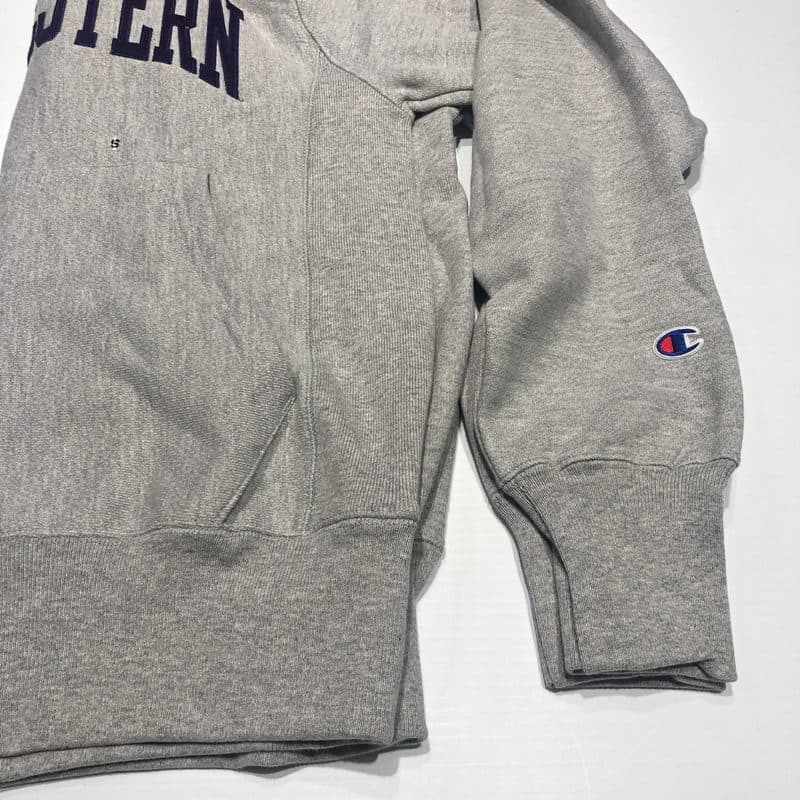 Northwestern University Wildcats Men’s Oxford Heather Champion Super Heavy Reverse Weave Hooded Sweatshirt with Purple Arched Northwestern Wool Sewn Appliqué Design -4