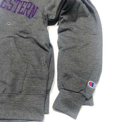 Northwestern University Wildcats Men's Granite Heather Champion Eco Powerblend Hooded Sweatshirt with Purple Arched Northwestern Wool Sewn Appliqué Design -3