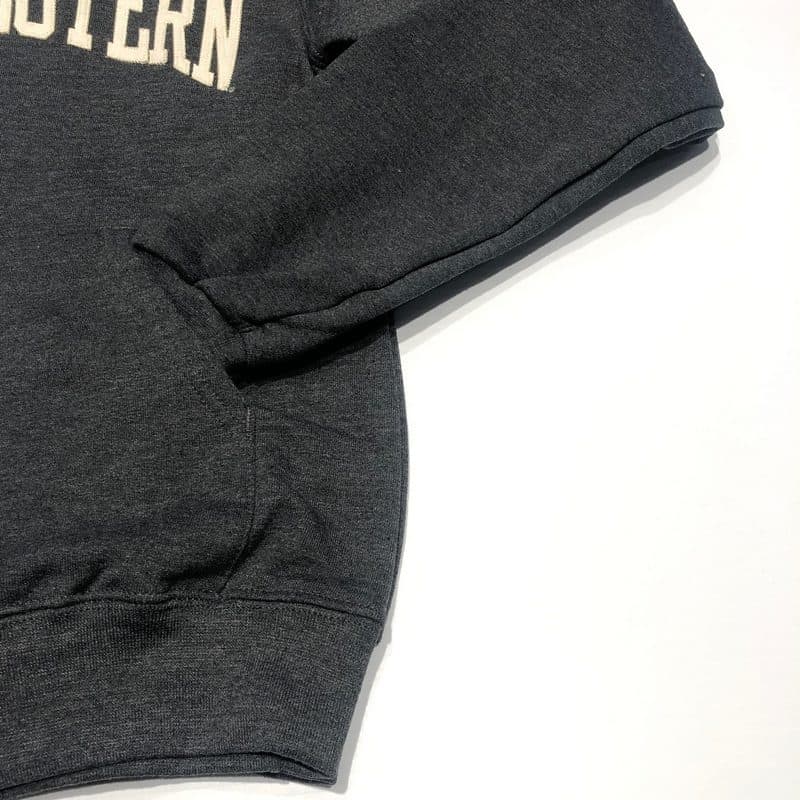 Northwestern University Wildcats Men's Granite Heather Champion Eco Powerblend Hooded Sweatshirt with Creamy White Arched Northwestern Wool Sewn Appliqué Design -3