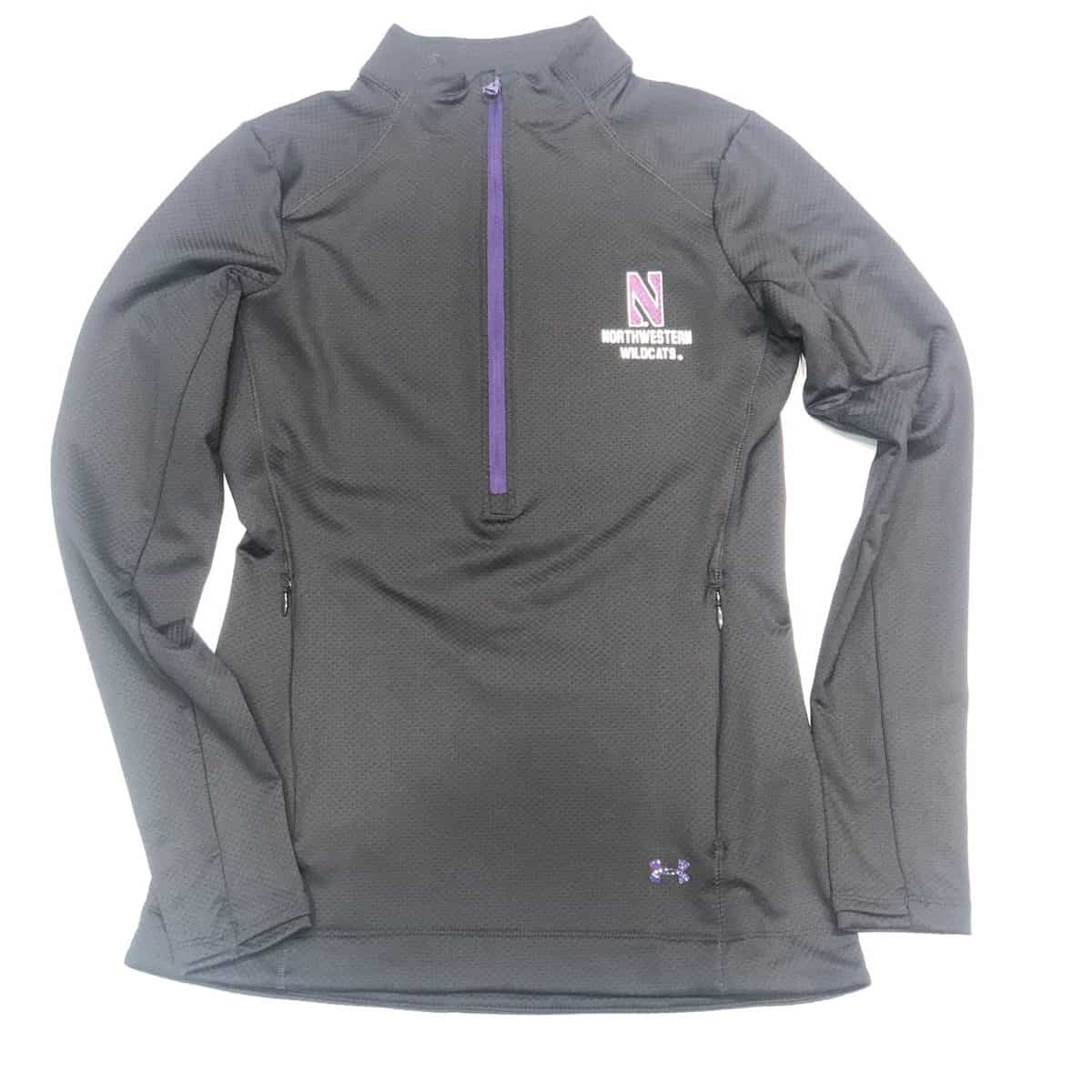 Northwestern University Wildcats Ladies Under Armour Black Honeycomb Knit 1/4 Zip With Stylized N Design-2