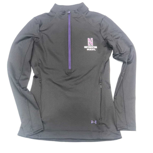 Northwestern University Wildcats Ladies Under Armour Black Honeycomb Knit 1/4 Zip With Stylized N Design-2