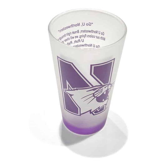 Northwestern Wildcats White Frosted Pint of Ale Glass with N-Cat Design on one Side & Fight Song on the Other Side