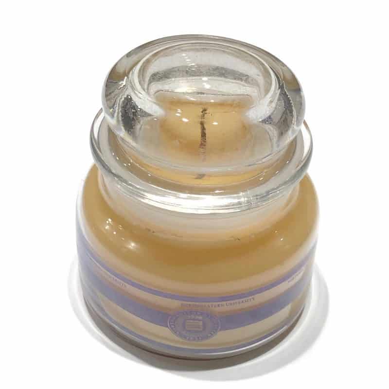Northwestern Wildcats 8 oz. Apothecary Jar with Lid & Filled with Vanilla Candle decorated with "Seal" Design
