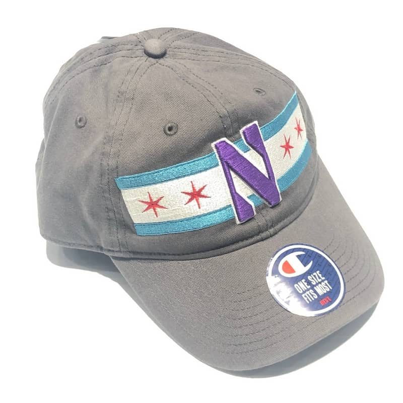 Northwestern University Wildcats Legacy Unconstructed Adjustable Light Grey Hat with Chicago Flag & Stylized N Design-2