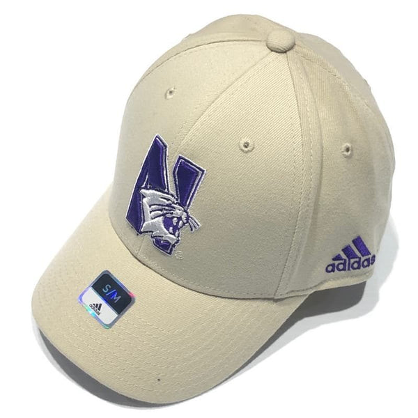 Northwestern University Wildcats Tan Constructed Flexfit Adidas Hat with N-Cat Design