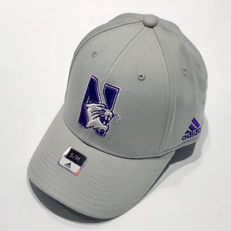 Northwestern University Wildcats Adidas Grey Constructed Flexfit Hat with N-Cat Design