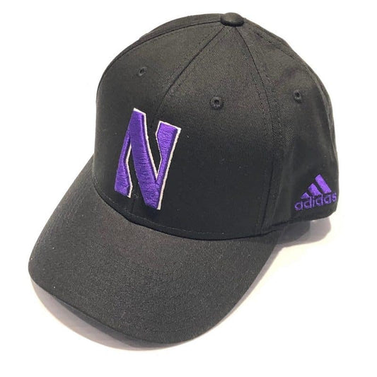 Northwestern University Wildcats Black Constructed VelcroBack Adidas Hat with Stylized N Design