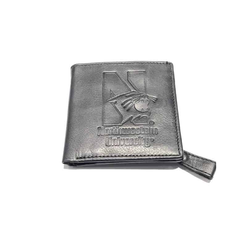 Northwestern University Wildcats Black Genuine Leather Square Snap Wallet