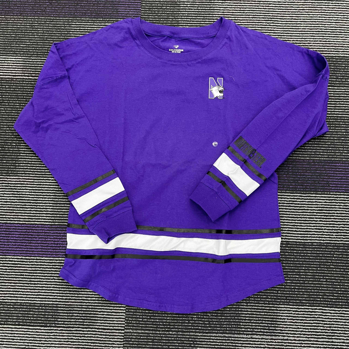Northwestern University Wildcats Colosseum Ladies Purple All Around Oversized L/S Top with N-Cat Design