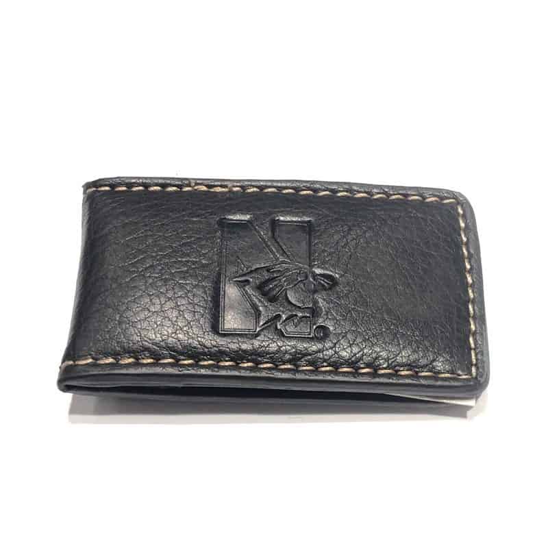 Northwestern University Wildcats Black Genuine Leather Contrast Stitch Magnetic Money Clip