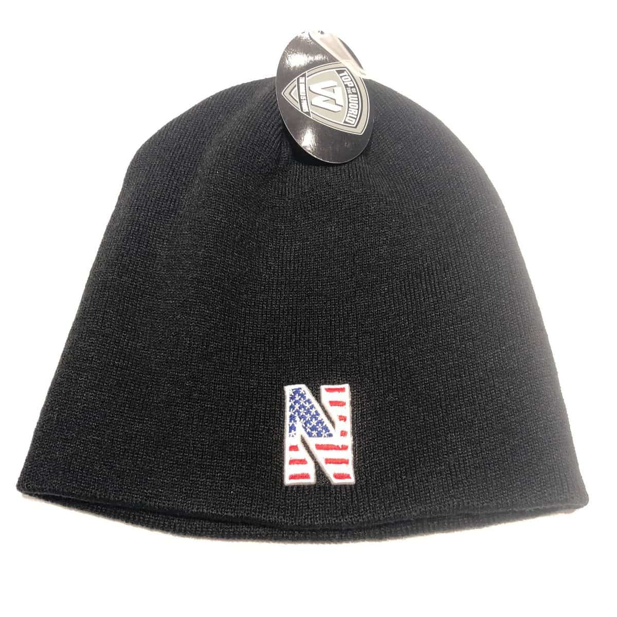 Northwestern University Wildcats Black Knit Hat with Stars & Stripes Stylized N Design