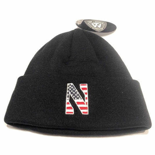 Northwestern University Wildcats Black Cuffed Knit Hat with Stars & Stripes Stylized N Design