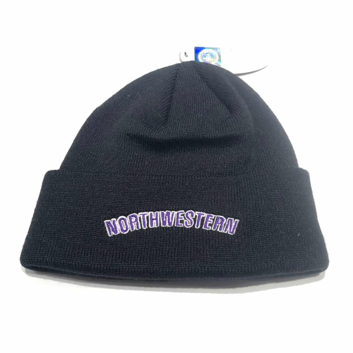 Northwestern University Wildcats Black Cuffed Knit Hat with Stars & Stripes Stylized N Design -2