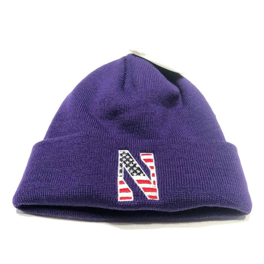 Northwestern University Wildcats Purple Cuffed Knit Hat with Stars & Stripes Stylized N Design