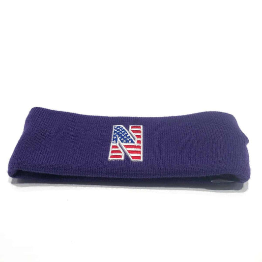 Northwestern University Wildcats Grey Knit Headband with Stars & Stripes Stylized N Design