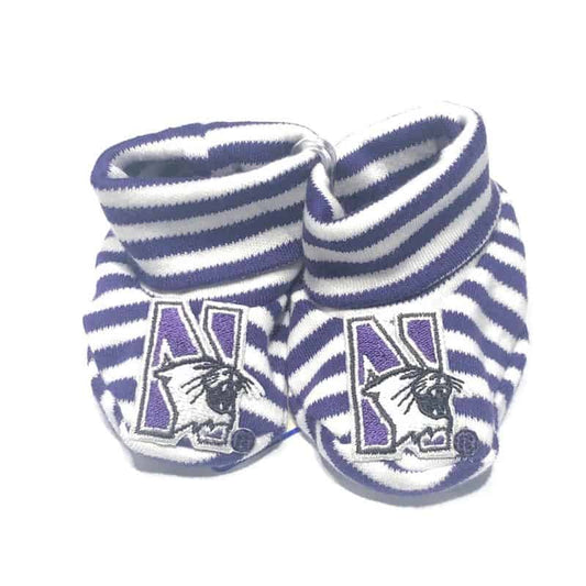 Northwestern University Wildcats Purple/White Stripped Newborn Booties With N-Cat Design