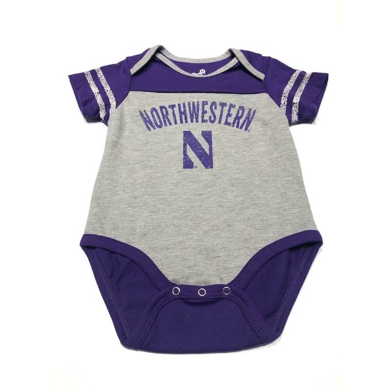 Northwestern University Wildcats Onesie with Purple Shoulders and Back & Arch Northwestern Over N Design