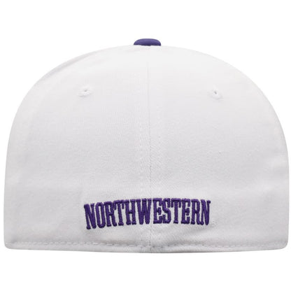 Northwestern University Wildcats Top Of The World Constructed Onefit Two Tone White/Purple  Hat with Script Wildcats Design