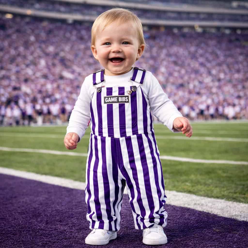 Infant Purple/White Striped Game Bib Overalls
