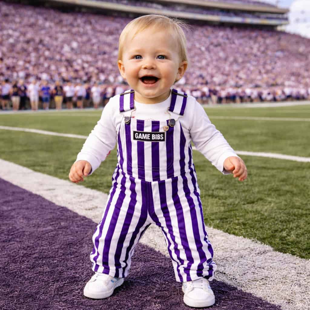 Infant Purple/White Striped Game Bib Overalls