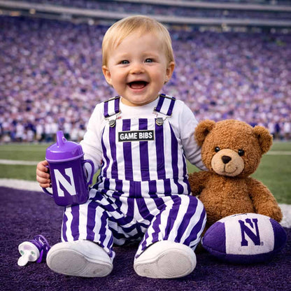 Infant Purple/White Striped Game Bib Overalls