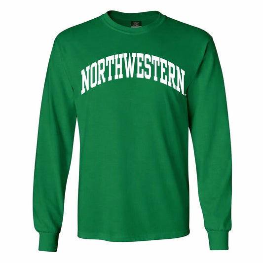 Northwestern University Wildcats Men's MV Irish Kelly Green Classic Long Sleeve Tee with One Color Arch Design