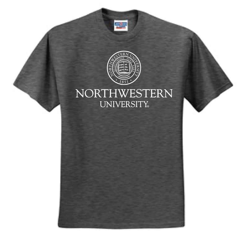 Northwestern University Wildcats Men's Black Heather Charcoal Short Sleeve Tee Shirt with Northwestern University Seal Design