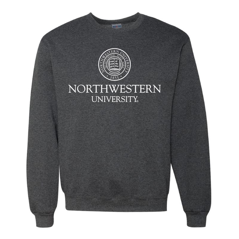 Northwestern University Wildcats Men's Black Heather Crewneck Sweatshirt with Northwestern University Seal Design