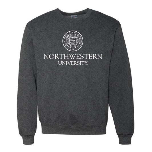 Northwestern University Wildcats Men's Black Heather Crewneck Sweatshirt with Northwestern University Seal Design