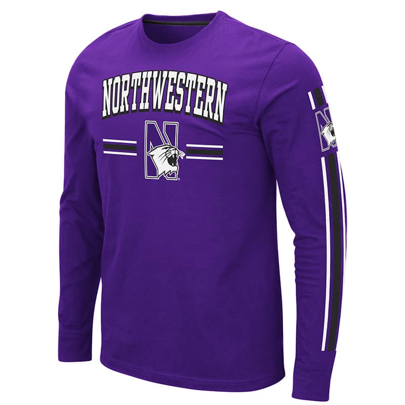 Northwestern University Wildcats Colosseum Men's Purple Pikes Peak L/S T-Shirt with Northwestern & N-Cat Design