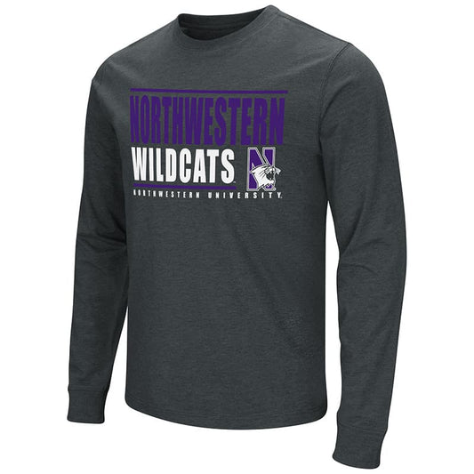 Northwestern University Wildcats Colosseum Men's Black Long Sleeve T-Shirtwith N-Cat Design