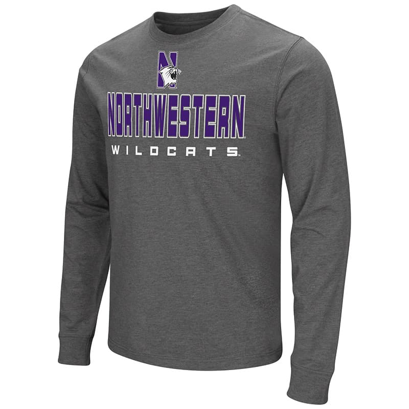 Northwestern University Wildcats Colosseum Men's Charcoal Long Sleeve T-Shirt with N-Cat Design
