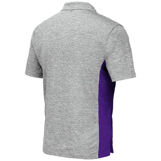 Northwestern University Wildcats Colosseum Mens Heather Grey/Purple S/S Polo with N-Cat Design-Back