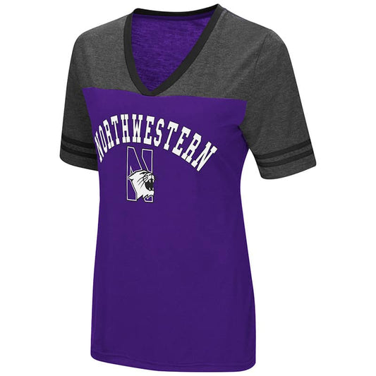 Northwestern University Wildcats Colosseum Ladies Purple/Heather Charcoal The Whole Package S/S T-Shirt with N-Cat Design