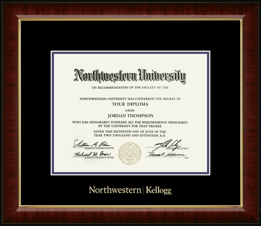 Northwestern University Wildcats Gold Embossed Kellogg School of Management Diploma Frame in Murano with black and purple mats