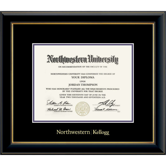 Northwestern | Kellogg Onyx Double Matted Black Diploma Frame with Gold Accent & Main Matt In Black