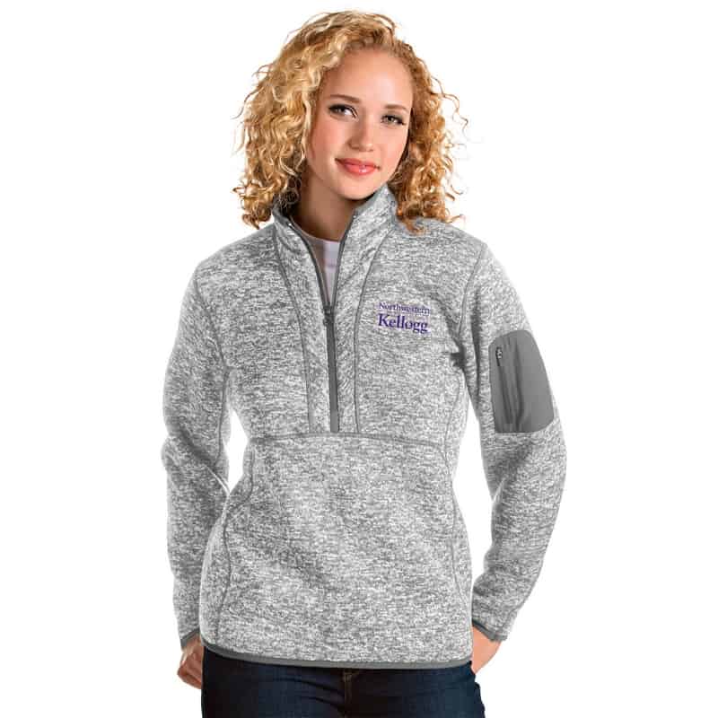 Kellogg Women's Antigua Fortune 1/2 Zip Jacket in Light Grey Heather