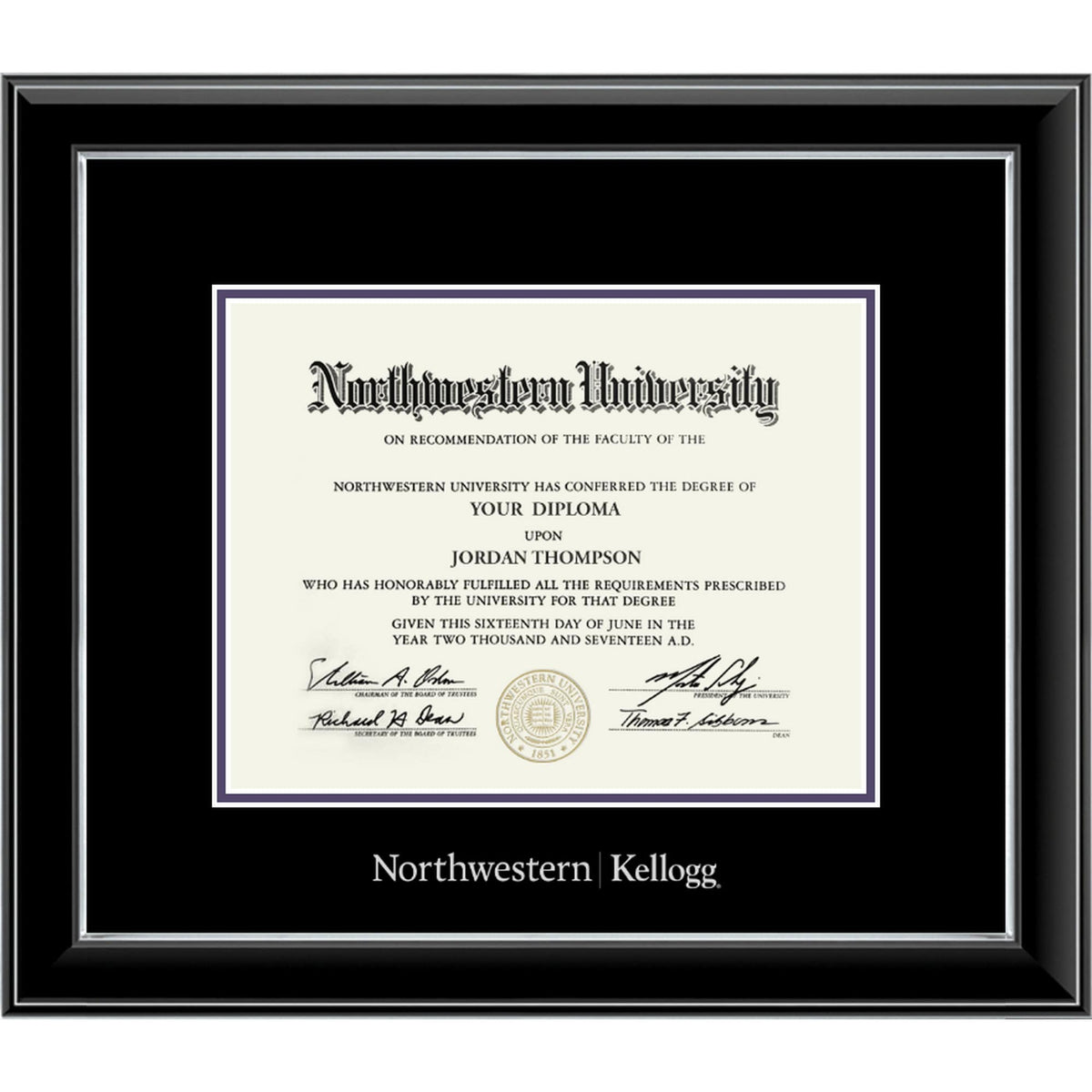 Northwestern | Kellogg Onyx Double Matted Black Diploma Frame With Silver Accent & Main Matt In Black