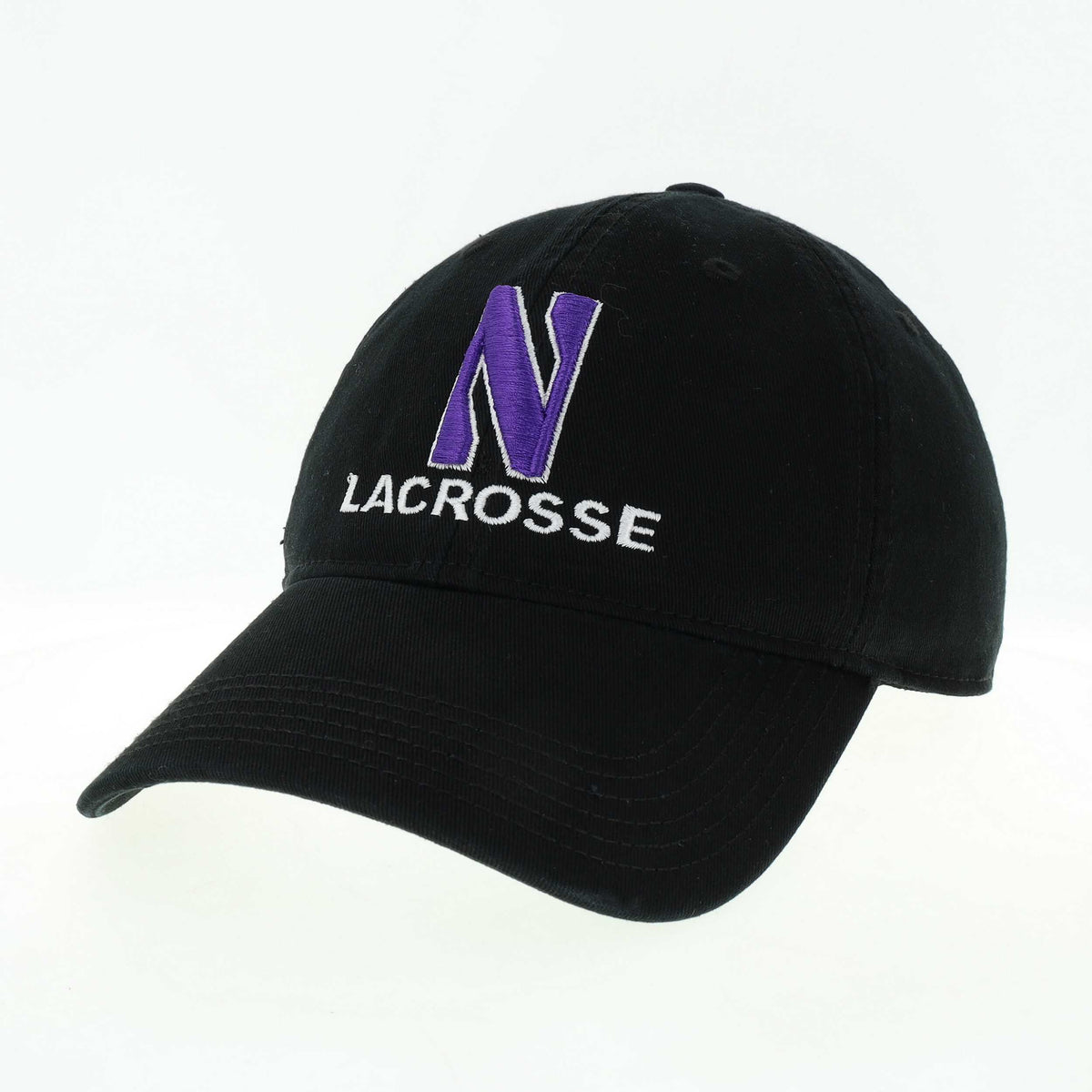 Northwestern University Wildcats Unconstructed Black Cotton Twill Hat with N & Lacrosse Design