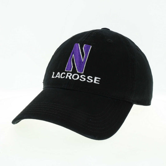 Northwestern University Wildcats Unconstructed Black Cotton Twill Hat with N & Lacrosse Design