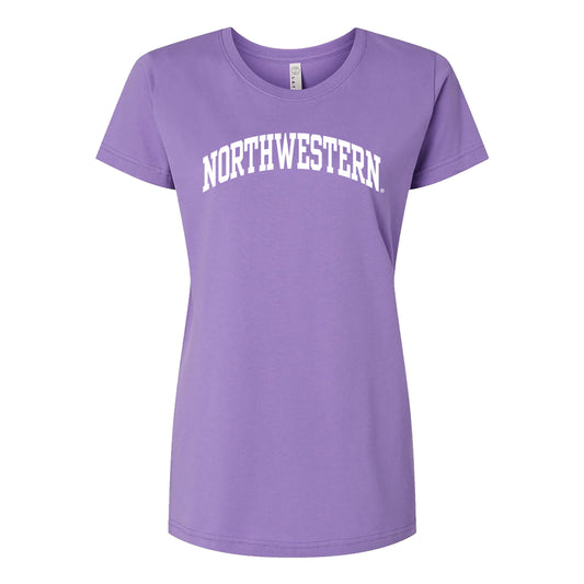 Northwestern University Wildcats Women's MV LAT Fine Jersey Lilac-Lavender Tee Shirt with One Color Northwestern Arch Design