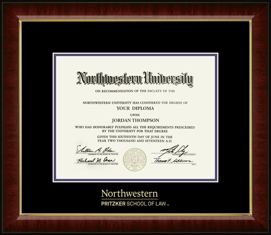 Northwestern University Wildcats Gold Embossed Pritzker School of Law Diploma Frame in Murano with black and purple mats